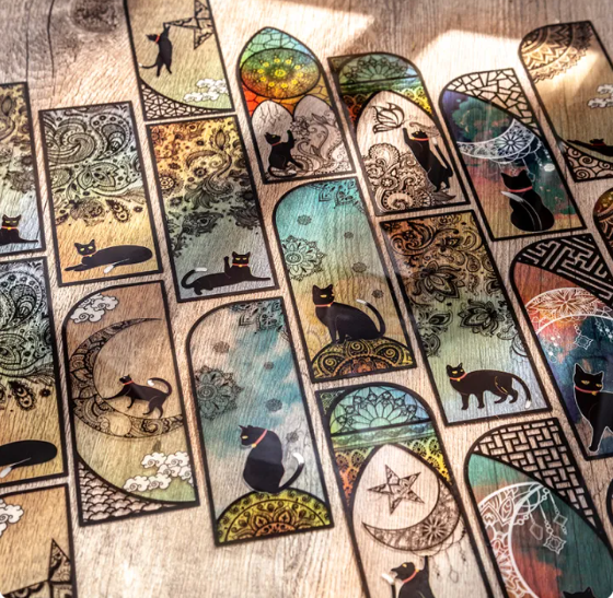 6PcsSet Cute Cat Ears Series Daily Bookmarks Matte PVC Reading Book Marker Retro Book Page Pen Stationery Supplies