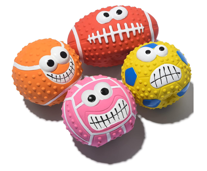 Squeaky Dog Ball, [4 Pack] Latex Rubber Dog Squeak Toys, 2.7'' Soft Bouncy Fetch Balls for Medium Small Pets Interactive Play