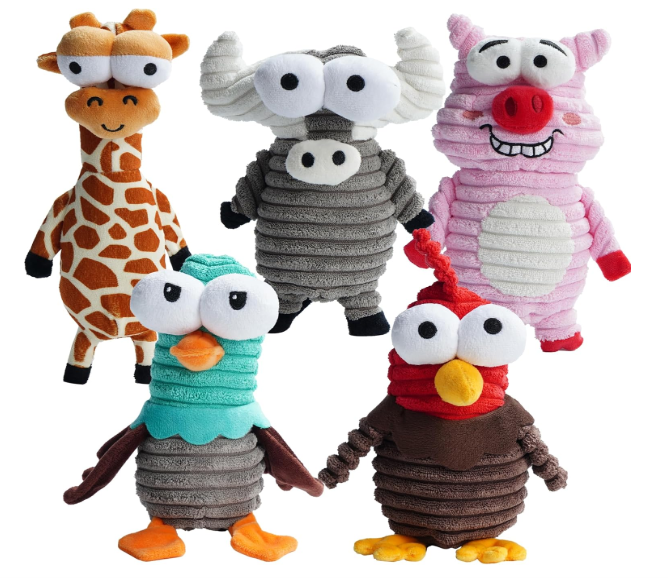 5 pcs Dog Squeaky Toys, 5 Funny Strange Squeak Sounds for 5 Different Animals