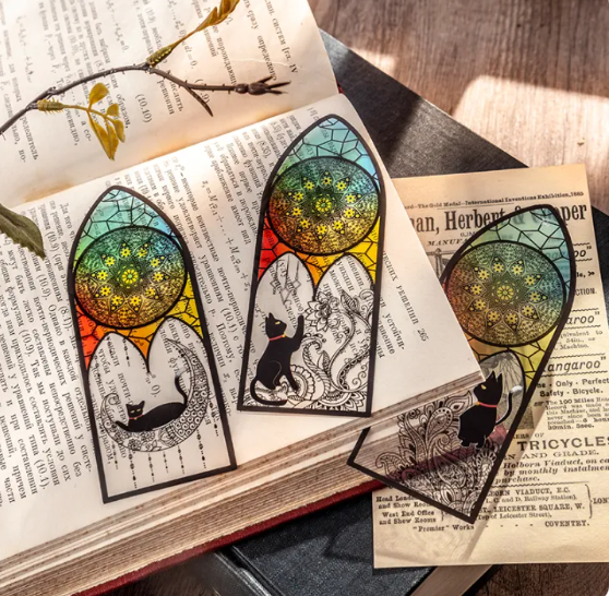 6PcsSet Cute Cat Ears Series Daily Bookmarks Matte PVC Reading Book Marker Retro Book Page Pen Stationery Supplies