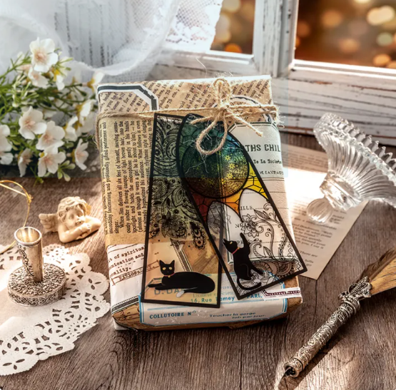 6PcsSet Cute Cat Ears Series Daily Bookmarks Matte PVC Reading Book Marker Retro Book Page Pen Stationery Supplies