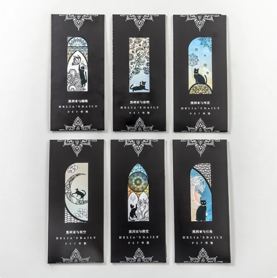 6PcsSet Cute Cat Ears Series Daily Bookmarks Matte PVC Reading Book Marker Retro Book Page Pen Stationery Supplies